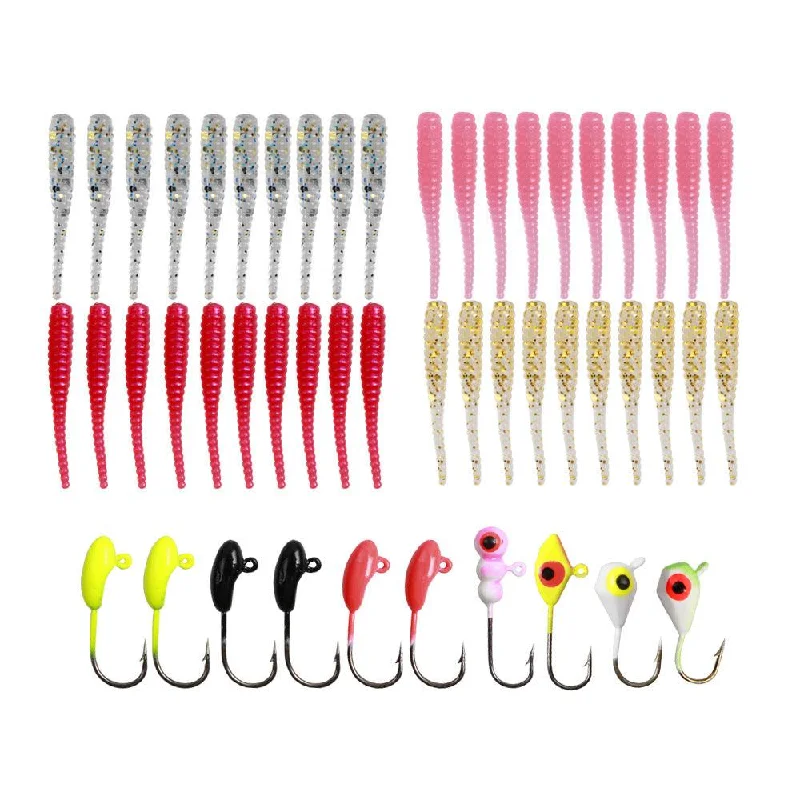 Dr.Fish 50pcs Worm Soft Plastic Lures Kit with Jig