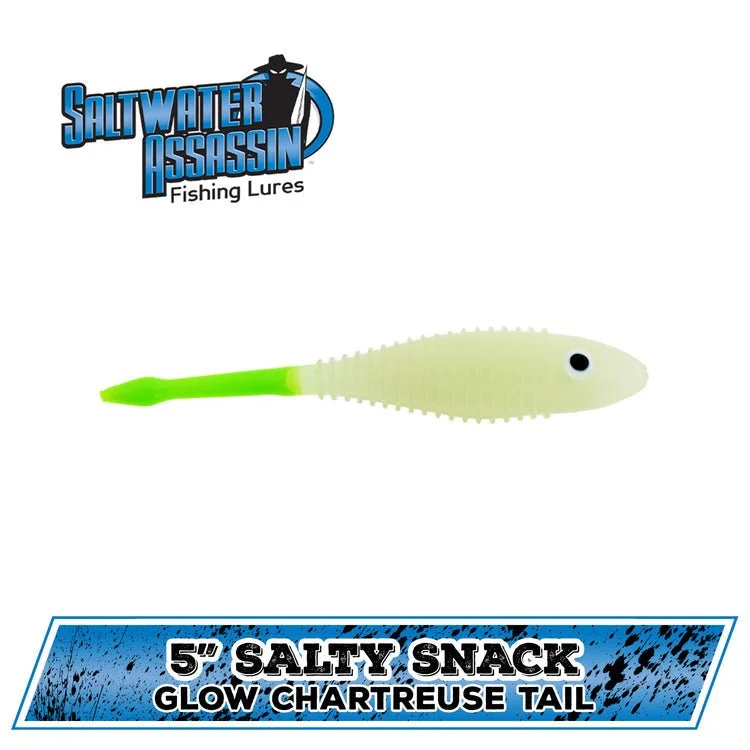 Bass Assassin Salty Snack Soft Jerkbait 5" Glow/Chartreuse Tail Qty 3