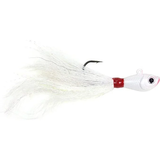 Sea Striker Bucktail Jig 8 oz. Holographic Eyes White/White